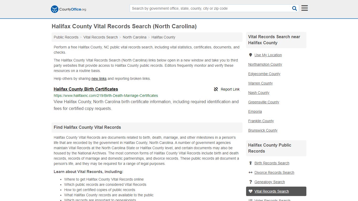 Vital Records Search - Halifax County, NC (Birth, Death ...