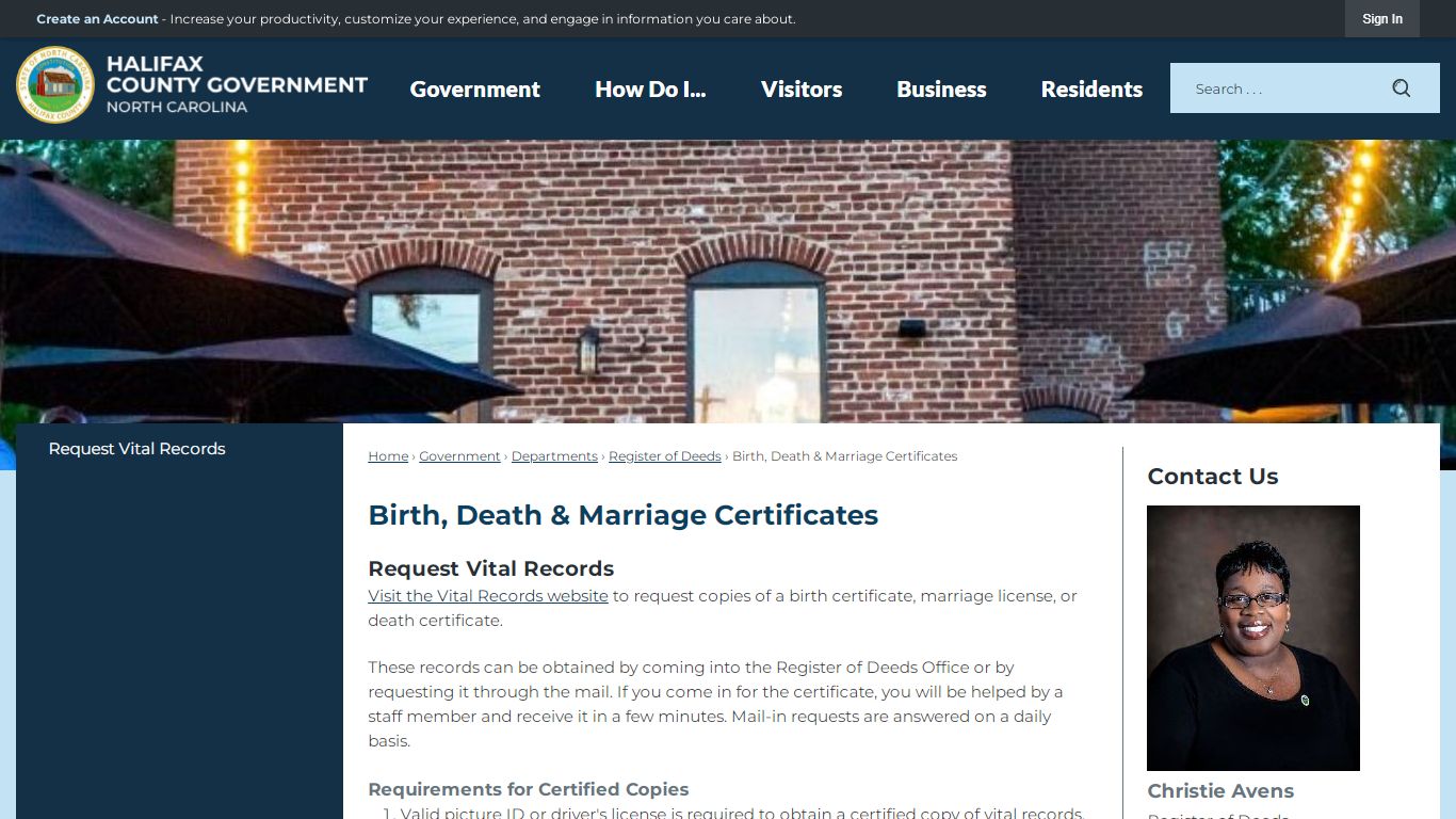 Birth, Death & Marriage Certificates | Halifax County, NC